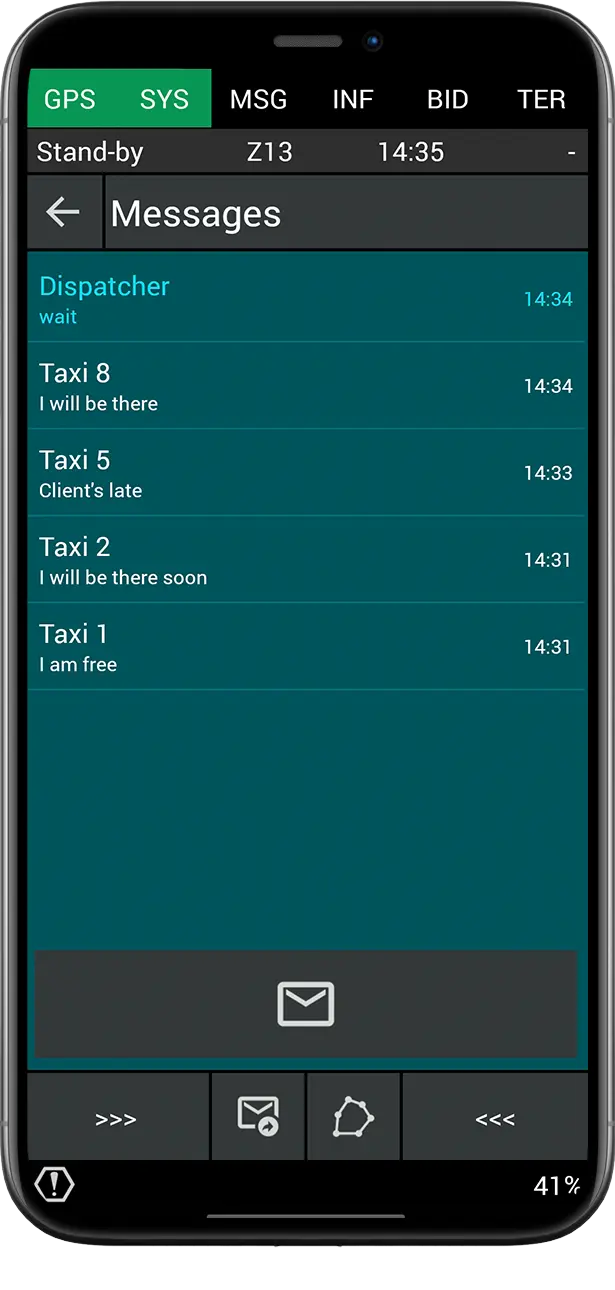 Messages inside taxi driver app.