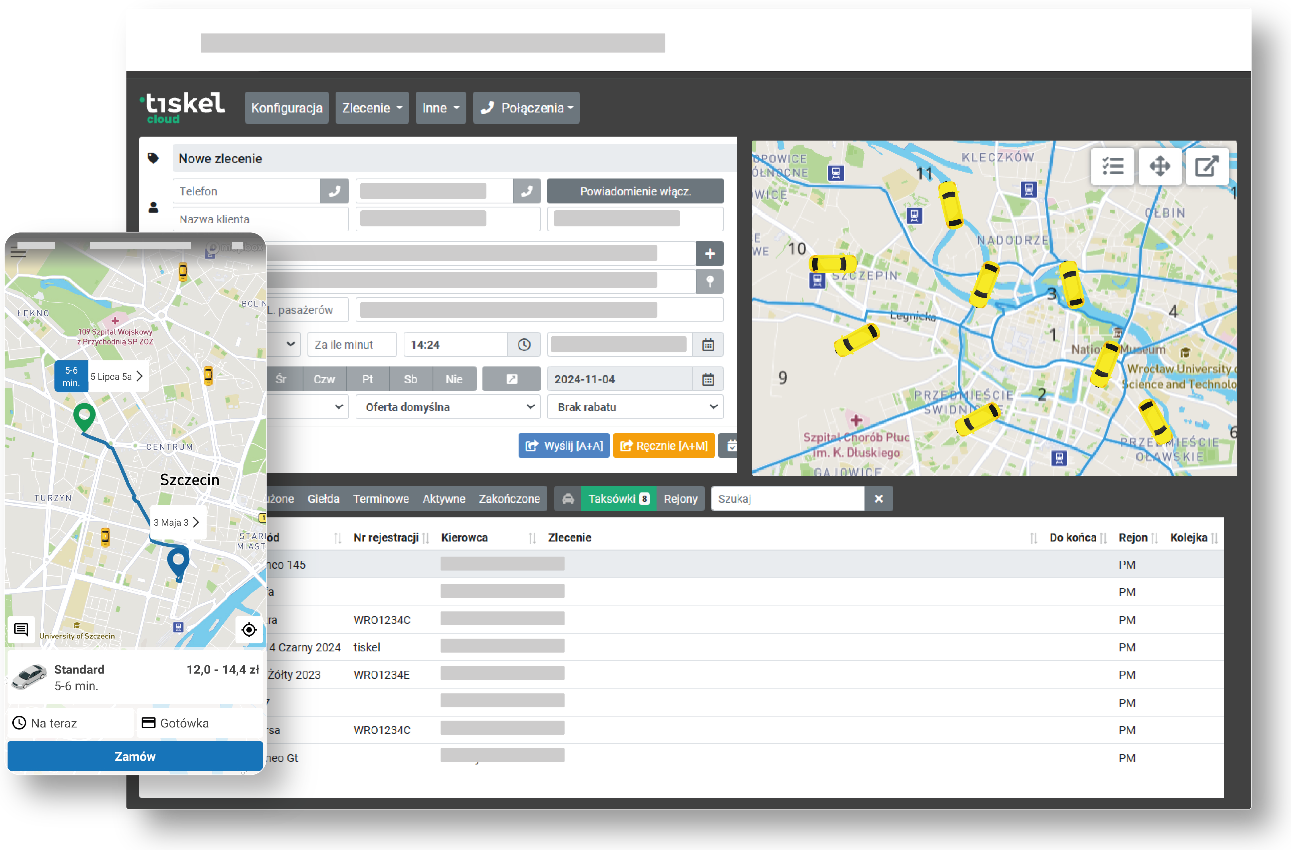 Visual of taxis location and route and new connection inside taxi dispatch software.