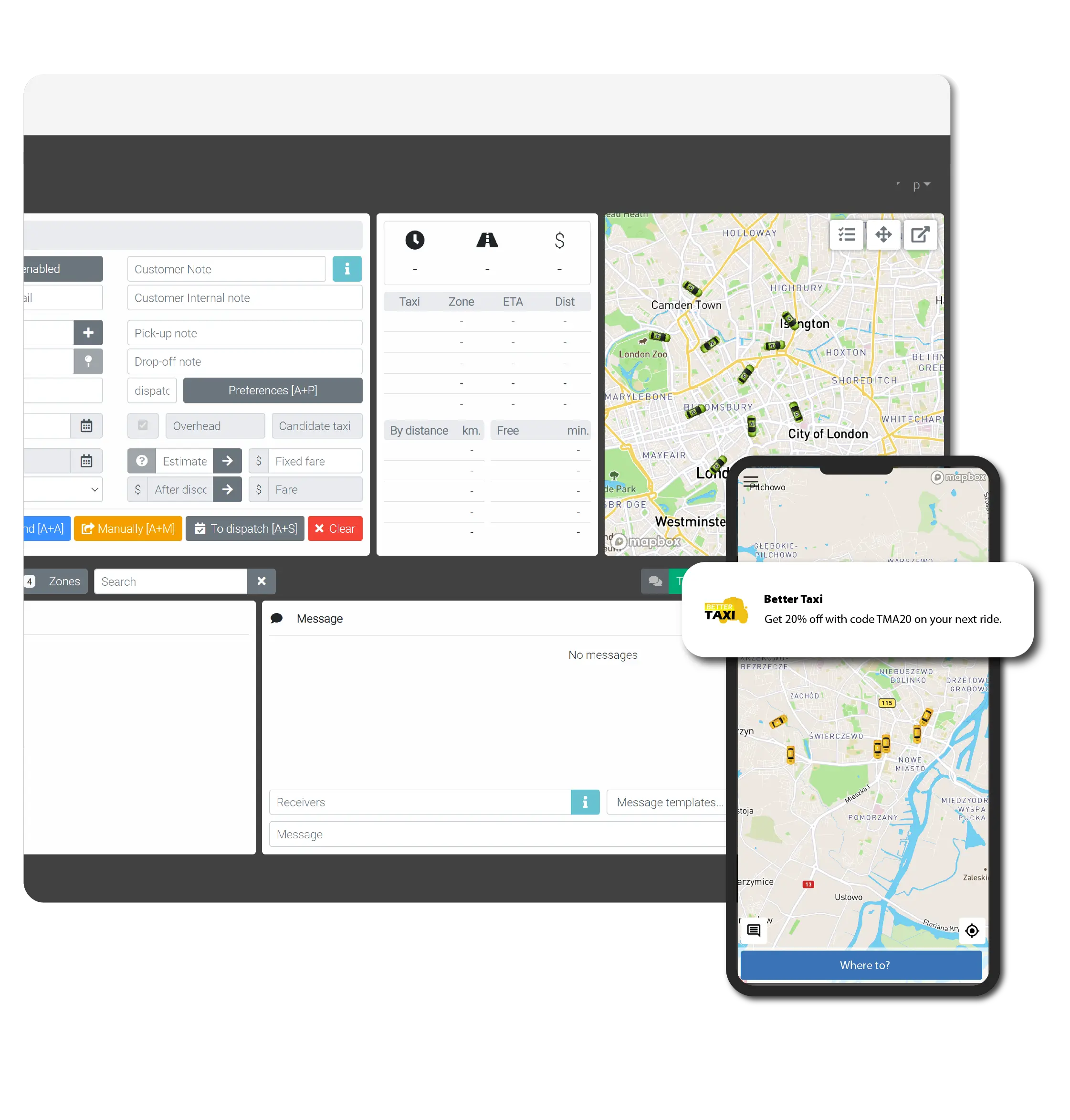 Taxi booking app with a vehicle and a map