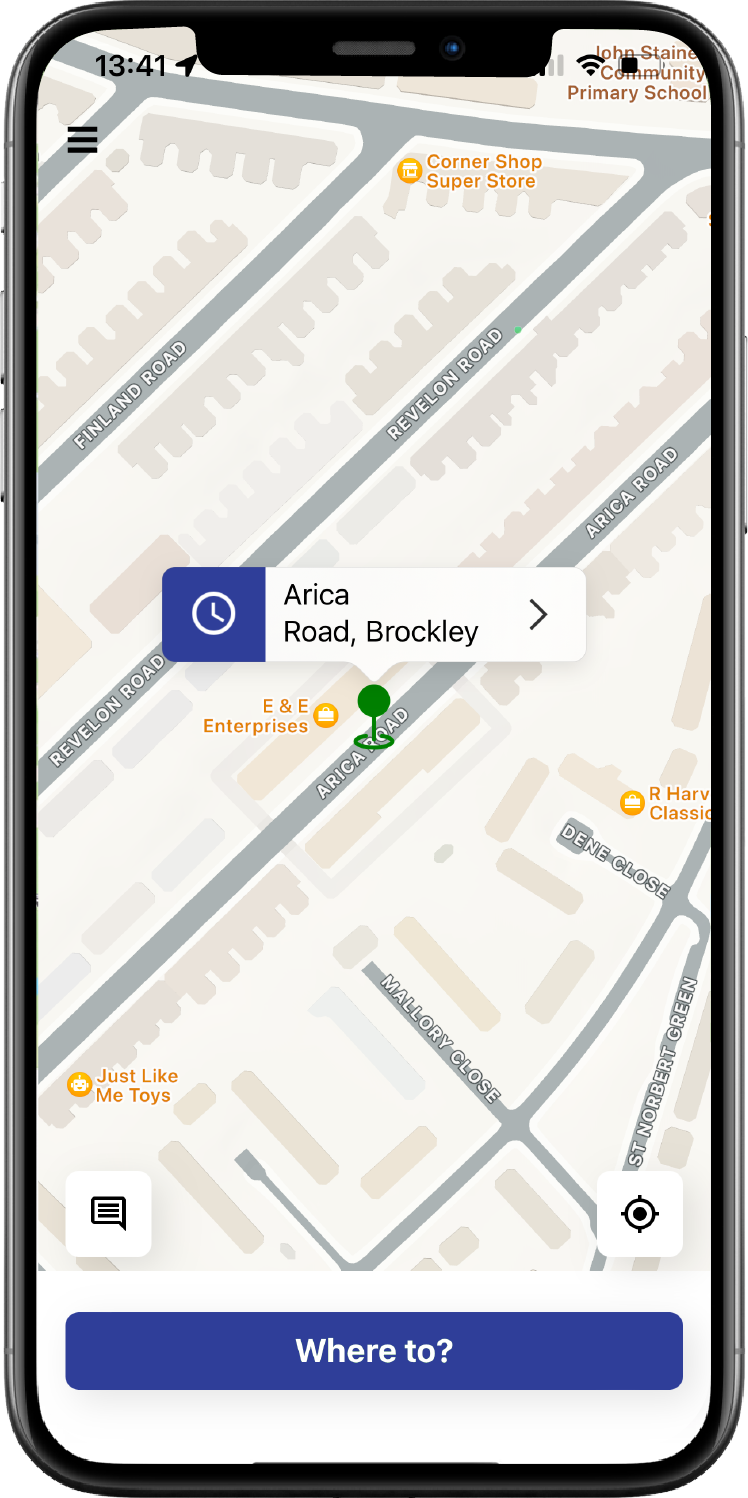 Ordering a taxi with map inside taxi dispatch system